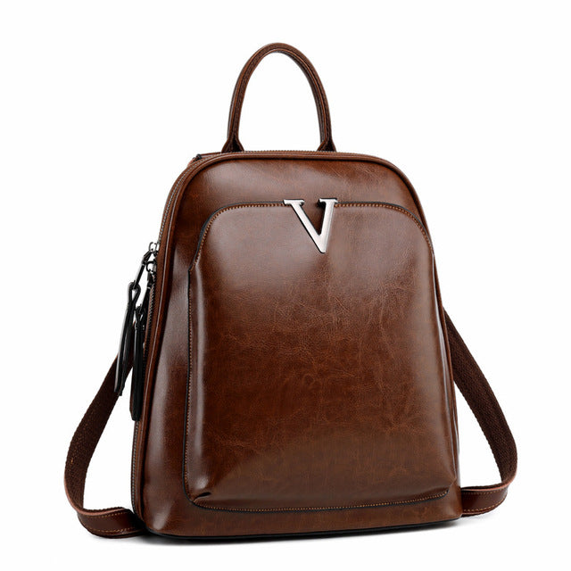 Genuine Leather Women’s Backpack Crossbody Rucksack