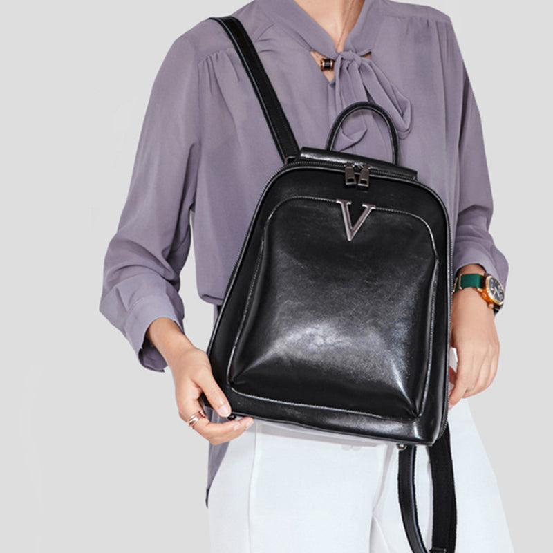 Genuine Leather Women’s Backpack Crossbody Rucksack
