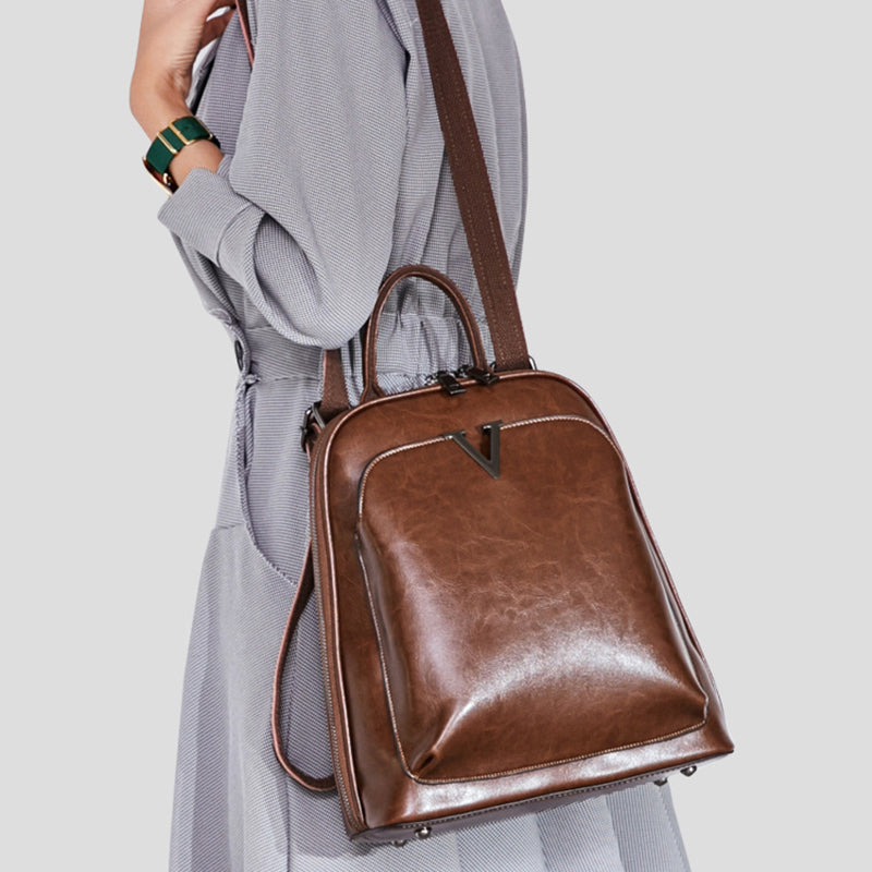 Genuine Leather Women’s Backpack Crossbody Rucksack