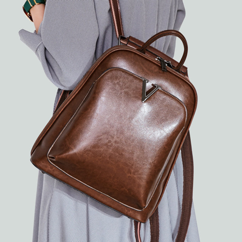 Genuine Leather Women’s Backpack Crossbody Rucksack
