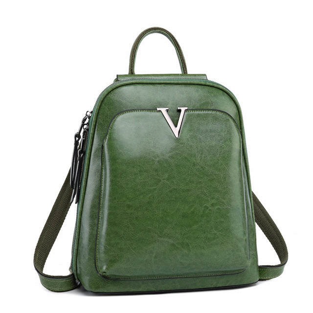 Genuine Leather Women’s Backpack Crossbody Rucksack